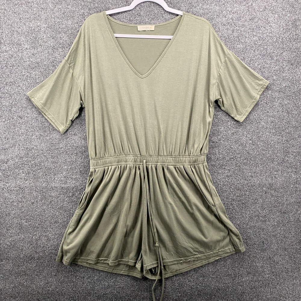 UMGEE Romper Shorts Womens L Green V-Neck‎ Short Sleeve Stretch Pockets Ladies